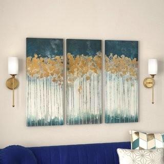 Willa Arlo Interiors 'Midnight Forest' Gel Coat Canvas Wall Art with Gold Foil Embellishment 3-Piece Set (WRLO7263)