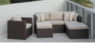 Allen Brown 4-Piece Wicker Outdoor Sectional Set with Sunbrella Cushions