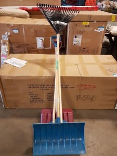 Lot - 2 Rakes and 2 Snow Shovels