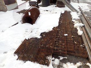 Lot of 4 Steel Grates and Roll of Mesh Wire.