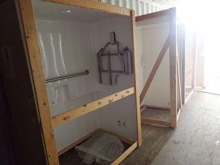 Fiberglass 60" Shower Enclosure w/ Fold Down Seat and Safety Handrail- White. 