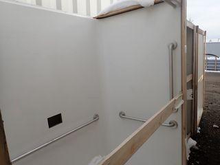 Fiberglass 60" Shower Enclosure w/ 3 Safety Handrails- White. 