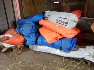 Lot of 10 Insulated Tarps, Insulation and Approx. 5 Sheets 3/4" Tongue and Groove OSB. 