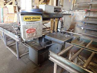 Hyd-Mech S-23 Horizontal Metal Band Saw w/ Bundler, 77", 67", 45", 48" and 51" x 21" Idle Roll Conveyors and 2 Spare Blades.  