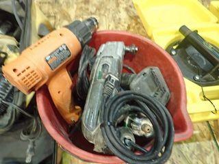 Lot of Porter Cable Cordless Drill and Flashlight, Genesis Angle Grinder, RotoZip Saw, Engraver and Heat Gun. 