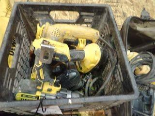 Lot of 2 DeWalt Cordless 3/8" Drill, Cordless Drywall Screw Gun, Charger, 2 Batteries, and 1/2" Electric Drill. 