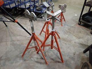 Lot of 2 Ridgid VF99 Adjustable Pipe Stands and Ridgid RJ-99 Adjustable Pipe Stand w/ Roller Head.