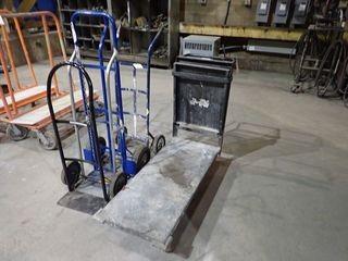 Lot of (3) 2-Wheel Dollies and 4-Wheel Shop Cart.
