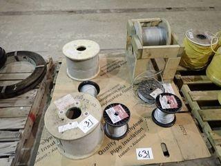 Lot of 7 Spools Galvanized Aircraft Cable and Clutcher Cable.