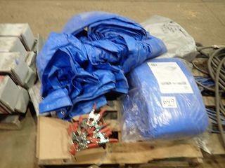 Lot of 3 Tarps and Magnum 6" Metal Spring Clamps. 