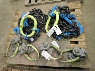 Lot of 2 Sling Master 5/8"x16'8" 32,000lbs Capacity 2-leg Spider Chains and (4) 12.5-tonnes Sea Container Top Lifting Lugs. **BEING USED FOR LOADOUT, CANNOT BE REMOVED UNTIL NOV. 16/18, OR MUTUALLY AGREED UPON DATE**