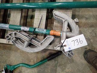 Lot of Greenlee 840A Manual Tubing Bender, Greenlee 841A Manual Tubing Bender and 2 Greenlee 841A Bending Heads.