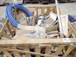 Crate of Asst. Building Supplies including Door Handles, Door Stops, Light Fixtures, Plumbing Supplies, etc. 