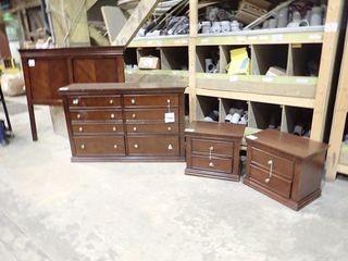 Lot of IFMS 6-Drawer Dresser, 2 Nightstands and Double Headboard. **NEW AND UNUSED**