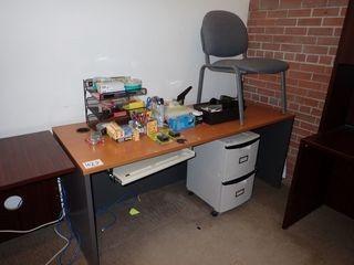 Lot of Worktable, Side Chair, Mobile Pedestal, Asst. Office Supplies, etc.