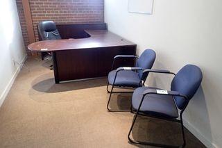 Lot of L-Shaped Desk w/ Stack-on, Task Chair and 2 Side Chairs.