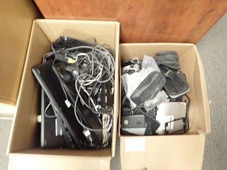 Lot of 2 Boxes Asst. Powercords, Keyboards, Cordless Phones, Phone Cases, etc.