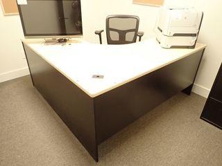 L-Shaped Single Pedestal Desk w/Task Chair.