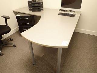 L-Shaped Work Table w/Mobile 3-Drawer Pedestal and Lateral 4-Drawer File Cabinet. 