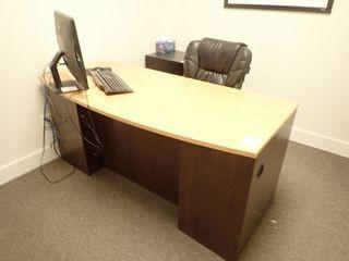 Lot of Work Table, Vertical 2-Drawer File Cabinet, Mobile 3-Drawer Pedestal, Modified Credenza and Task Chair. 