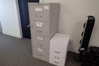 Lot of 4-High Open Bookcase, Vertical 4-Drawer File Cabinet and Vertical 2-Drawer File Cabinet. 