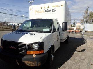 2007 GMC G33903 Single Axle DRW Cube Van. Gas Engine, Automatic Transmission, 16'x7' Box, Roll-up Door. Showing 162,120kms.  VIN 1GDJG31U471146923. **WINDSHIELD HAS BEEN REPLACED**