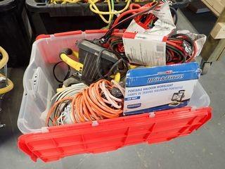 Lot of Halogen Lights, Trouble Lights, Booster Cables, etc. 