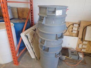 Lot of 9 Rubbermaid Waste Containers and 2 Folding Tables. 
