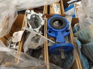 Pallet of Assorted Butterfly Valves, Clamps and Clips