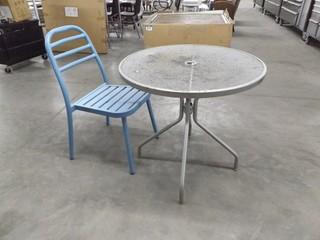 Blue Metal Chair & Metal Round Table