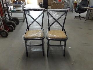 Set of (2) Wooden Wicker Chairs