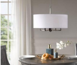 Madison Park Signature Broderick Chandelier in Silver w/ White Fabric Shade
