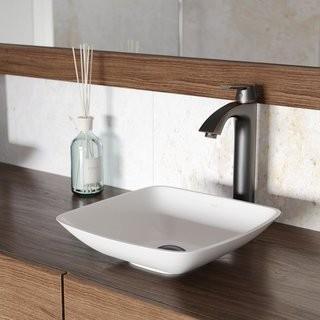 VIGO VIGO Matte Stone Square Vessel Bathroom Sink VGU3551) - White