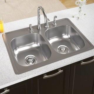 MR Direct Stainless Steel 33 L x 22" W Double Basin Drop-In Kitchen Sink With Additional Accessories" MRDR1780)