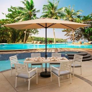 Highland Dunes Bookout  10' x 6.5' Rectangular Market Umbrella (HIDN2080_25936089) - Tan