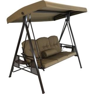 Freeport Park Stoner Outdoor Canopy Porch Swing with Stand (NHSL2463_30263015) - Beige Cushions