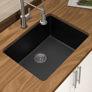 Winpro Granite Quartz 25 L x 18.5 W Single Bowl Undermount Kitchen Sink (WNPQ1004_20307141) - Blk
