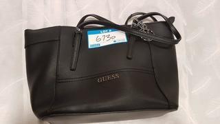 GUESS Ey453522 Saffiano PVC Leather Adjustable Handles ZIPPED Tote Shoulder Bag - Blk