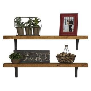 Laurel Foundry Modern Farmhouse Pinecrest Industrial Grace Simple Bracket 2 Piece Accent Shelf Set (LFMF3262_25768835) - DK Walnut 