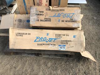Lot of (2) 3'x8" Flue Size Insulated Chimney Pipe, and (1) 2'x8" Flue Size Insulated Chimney Pipe