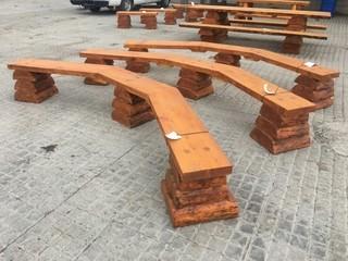 (3) Hexagon Fire Pit Benches Stained With A Non Peeling UV Protected Stain. Control # 7191.