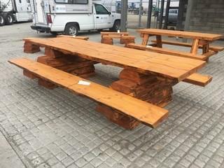10 Ft. Log Picnic Table Stained  With A Non Peeling UV Protected Stain. Control # 7198.