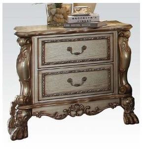 Acme Furniture 23163 Dresden Nightstand with 2 Drawers, Solid Chinese Wood Construction, Antique Brass Hardware, Ball and Claw Feet in Gold Patina Finish