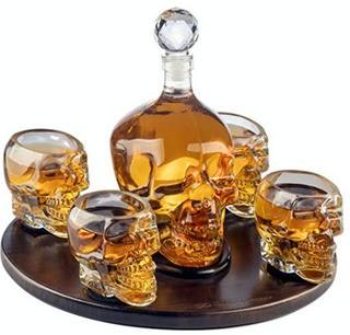 The Wine Savant Skull Decanter w/ 4 Shot Glasses