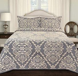 Gergio King Woven Bed Spread - Denim/Ivory