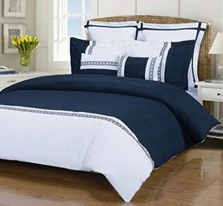 Superior Emma Collection - 7 pc Duvet Set - Queen - Wht/Blue Navy