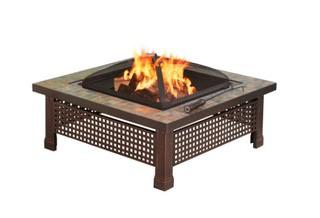 Pleasant Hearth 34" - Square "Bradford" Slate Fire Pit with Copper Accents, Decorartive Steel Frame, Chrome Cooking Grid & Converts to a Table-CB11-137