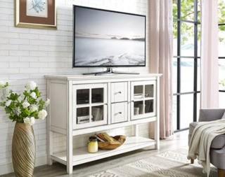 Walker Edison Furniture 52" Wood Console Table Buffet/ TV Stand/ Antique White/W52C4CTAWH