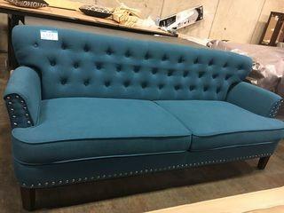 Teal Blue Love Seat/ Nailhead Chesterfield