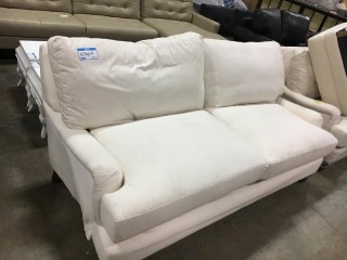 White Fabric Love Seat/ Right Side Damage 